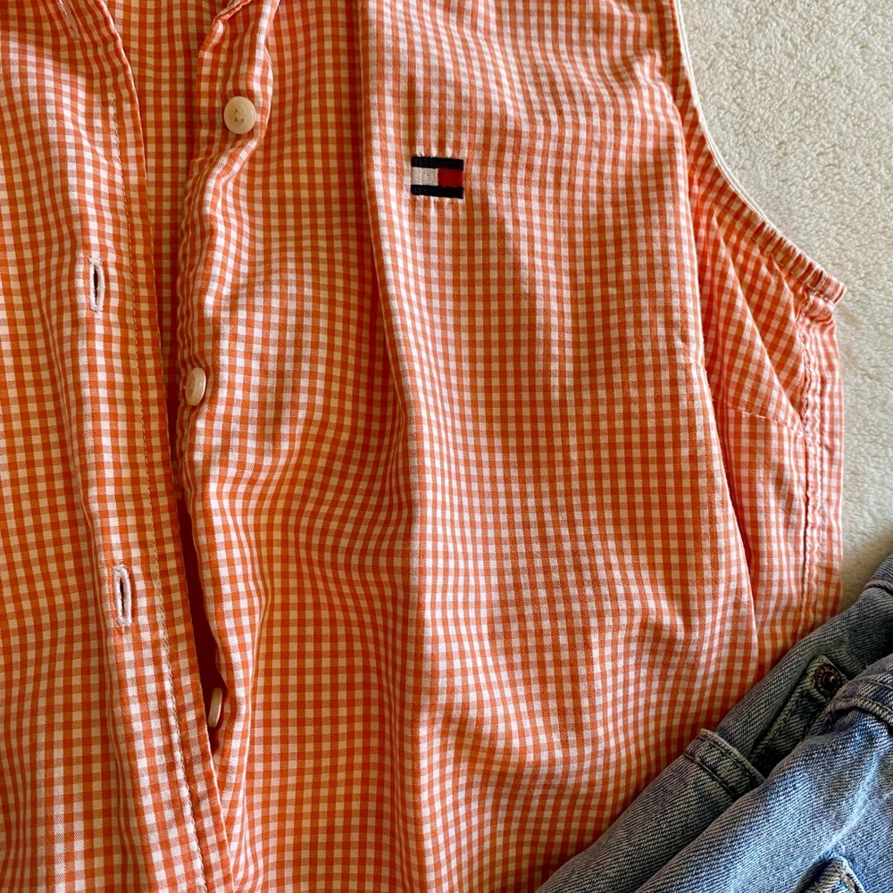Vintage Tommy Hilfiger Orange Button Up Womens Top- With Classic Patch Tag